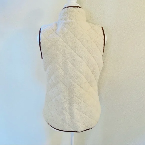 Old Navy Cream Sherpa Vest with Brown Trim - Picture 7 of 10
